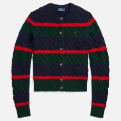 Knitwear|Dr. Martens Polo Ralph Lauren Striped Wool-Blend Cable-Knit Cardigan - XS