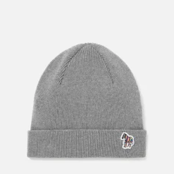 Hats|Dr. Martens PS Paul Smith Men's Zebra Patch Beanie - Slate Grey