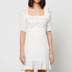Dresses|Dresses|RIXO Camile Floral-Appliquéd Cotton-Gauze Mini Dress - UK 6