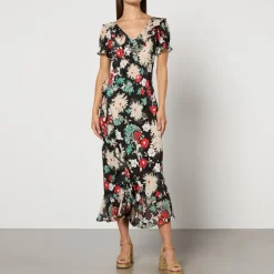 Dresses|Dresses|RIXO Clementina Floral-Print Silk-Chiffon Midi Dress - UK 6