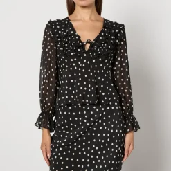 T-Shirts And Tops|Shirts And Blouses|RIXO Lasca Polka Dot Silk-Chiffon Blouse - UK 16