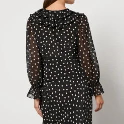 T-Shirts And Tops|Shirts And Blouses|RIXO Lasca Polka Dot Silk-Chiffon Blouse - UK 16