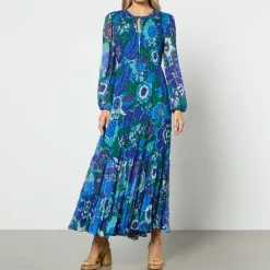 Dresses|Dresses|RIXO Lori Floral-Print Shirred Chiffon Midi Dress - UK 6