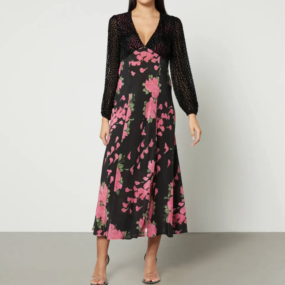 Dresses|Dresses|RIXO Melanie Devoré-Velvet and Silk-Satin Maxi Dress - UK 6