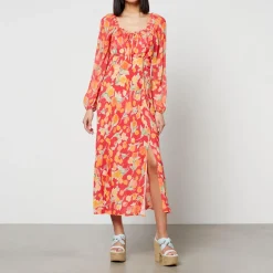 Dresses|Dresses|RIXO Olimani Floral-Print Chiffon Midi Dress - UK 6