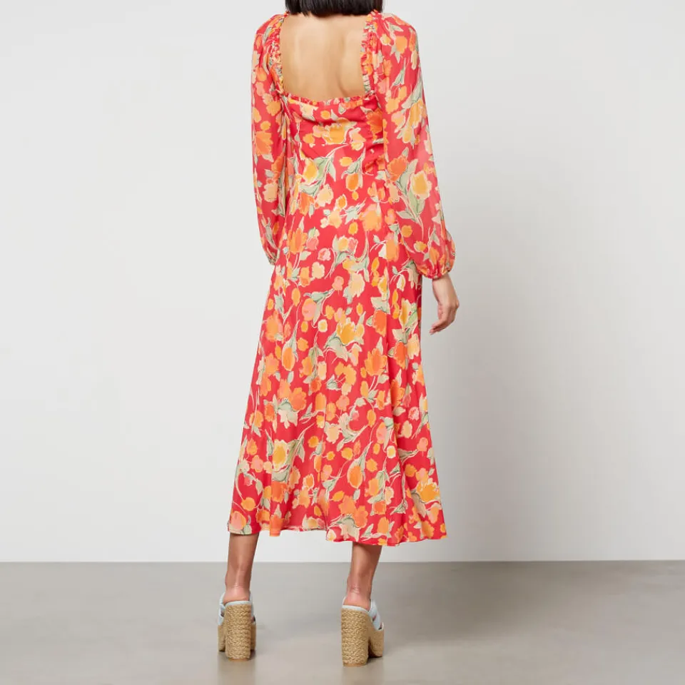 Dresses|Dresses|RIXO Olimani Floral-Print Chiffon Midi Dress - UK 6