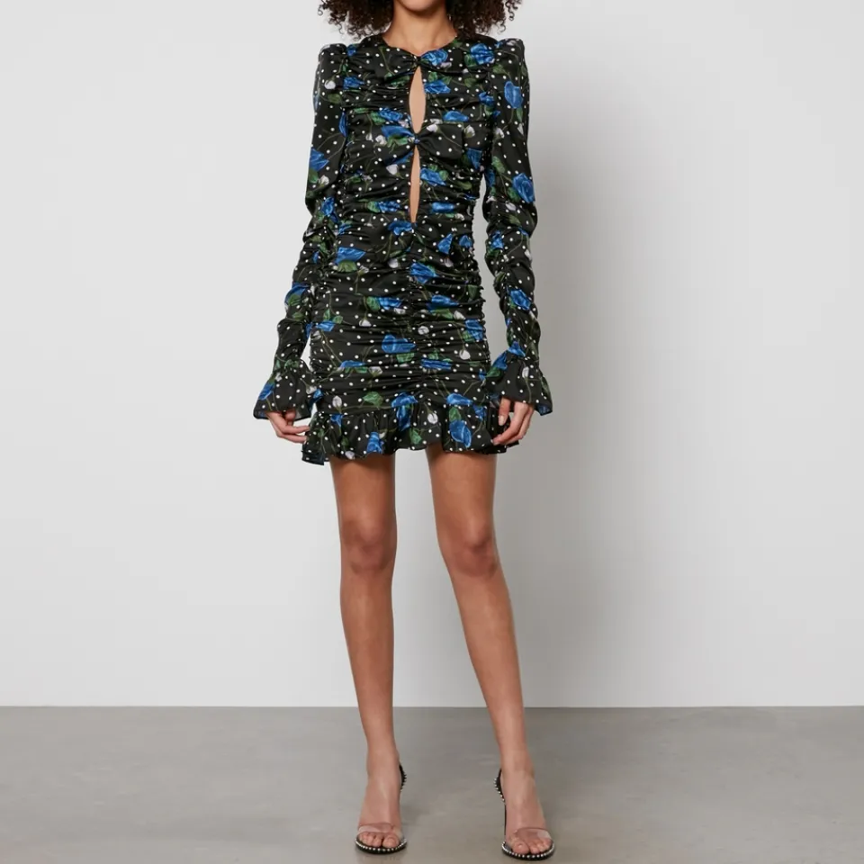 Dresses|Dresses|Ganni Rotate Birger Christensen Printed Ruched Satin Mini Dress - DK 38/UK 10