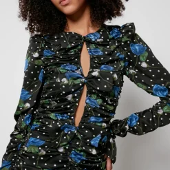 Dresses|Dresses|Ganni Rotate Birger Christensen Printed Ruched Satin Mini Dress - DK 38/UK 10