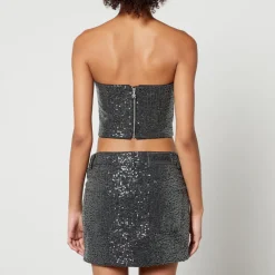 T-Shirts And Tops|Stepney Workers Club Rotate Birger Christensen Sequinned Denim Cropped Top - DK 32/UK 6