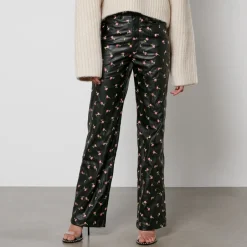 Trousers|ROTATE Birger Christensen Printed Faux Leather Straight-Leg Trousers - DK 40/UK 12