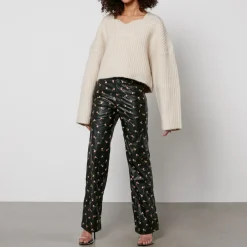 Trousers|ROTATE Birger Christensen Printed Faux Leather Straight-Leg Trousers - DK 40/UK 12