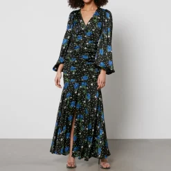 Dresses|Dresses|ROTATE Birger Christensen Printed Ruched Satin Maxi Dress - DK 34/UK 6