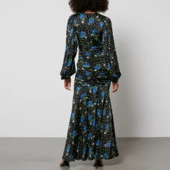 Dresses|Dresses|ROTATE Birger Christensen Printed Ruched Satin Maxi Dress - DK 34/UK 6