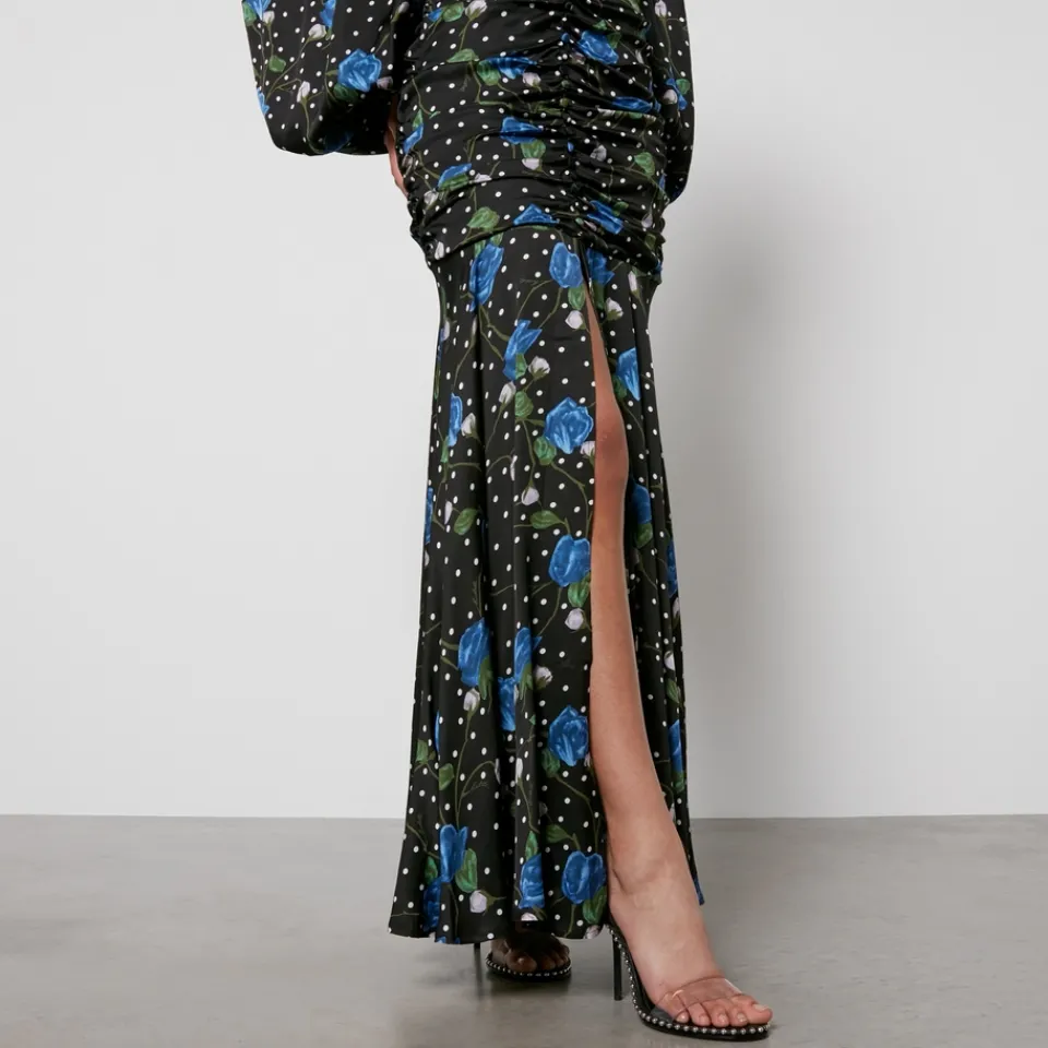 Dresses|Dresses|ROTATE Birger Christensen Printed Ruched Satin Maxi Dress - DK 34/UK 6