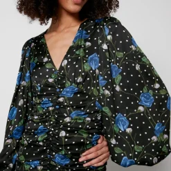 Dresses|Dresses|ROTATE Birger Christensen Printed Ruched Satin Maxi Dress - DK 34/UK 6