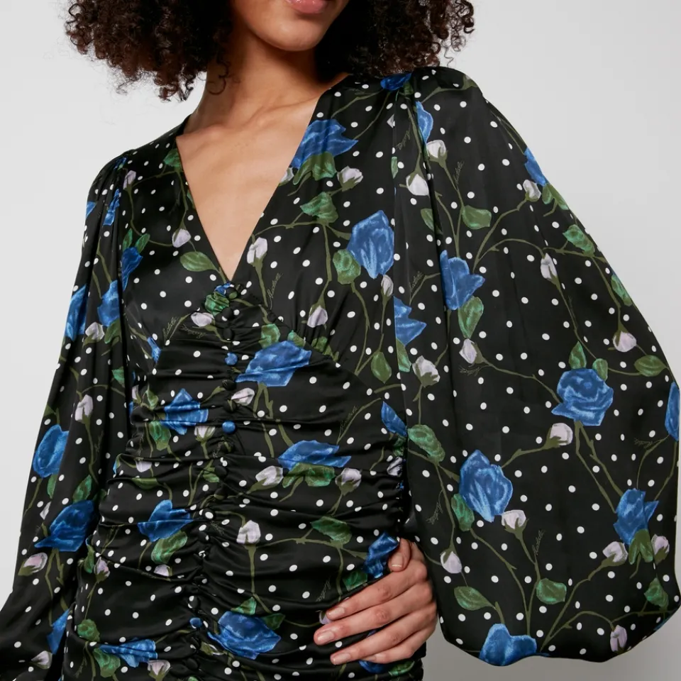 Dresses|Dresses|ROTATE Birger Christensen Printed Ruched Satin Maxi Dress - DK 34/UK 6