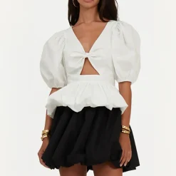 T-Shirts And Tops|Shirts And Blouses|ROTATE Birger Christensen Puff Sleeve Cotton-Blend Poplin Top - UK 6