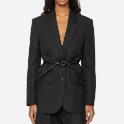 Jackets|Coats|Samsøe Samsøe Sea New York Lara Belted Cotton-Blend Jacket - M