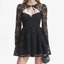 Dresses|Dresses|Dr. Martens Self-Portrait Black Guipure Lace Tie-Neck Mini Dress - US 4/UK 8