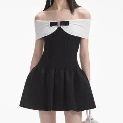 Dresses|Dresses|Dr. Martens Self-Portrait Bow Ribbed-Knit Mini Dress - M