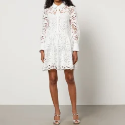 Dresses|Dresses|Self-Portrait Cotton Guipure Mini Shirt Dress - UK 6