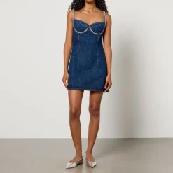 Dresses|Dresses|ROTATE Birger Christensen Self-Portrait Diamante-Embellished Denim Mini Dress - UK 12