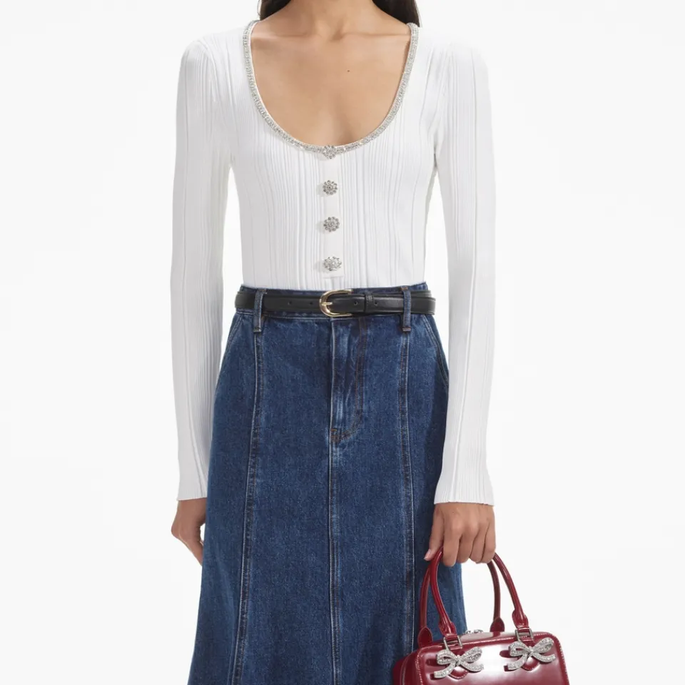 T-Shirts And Tops|Self-Portrait Embellished Knit Top - L