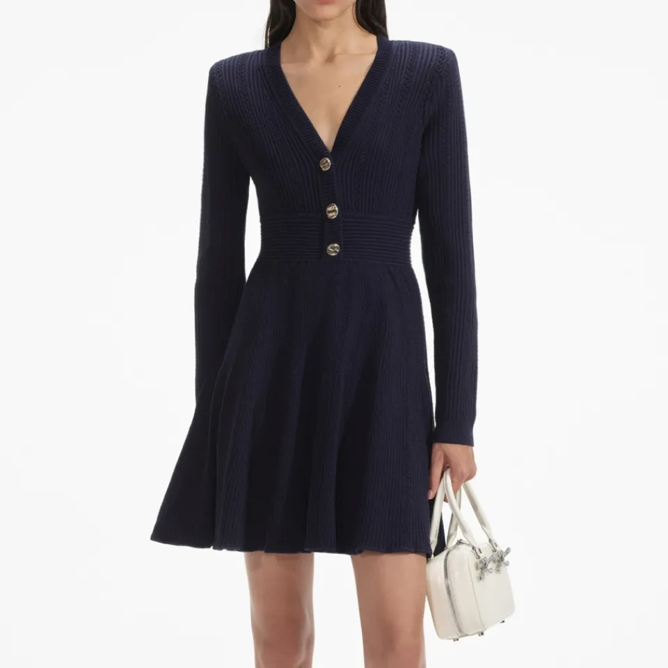 Dresses|Dresses|Dr. Martens Self-Portrait Pointelle-Knit Mini Dress - S