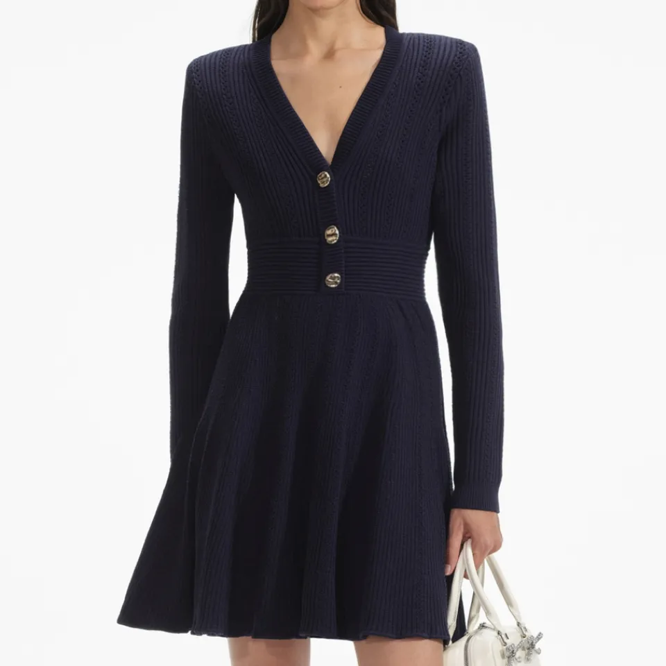 Dresses|Dresses|Dr. Martens Self-Portrait Pointelle-Knit Mini Dress - S