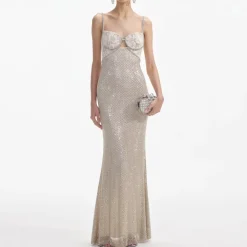 Dresses|Dresses|De La Vali Self-Portrait Rhinestone Mesh Maxi Dress - UK 12