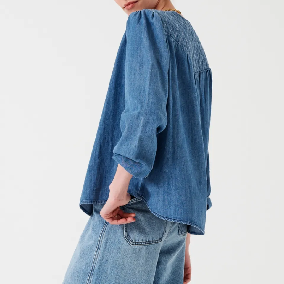 T-Shirts And Tops|Shirts And Blouses|Samsøe Samsøe Seventy + Mochi Clio Cotton-Chambray Blouse - XS