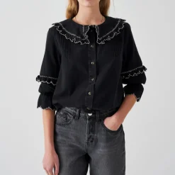 T-Shirts And Tops|Shirts And Blouses|Essentiel Antwerp Seventy + Mochi Phoebee Ruffled Cotton Blouse - UK 10