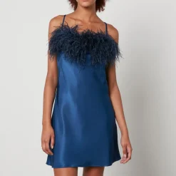 Dresses|Dresses|Sleeper Boheme Feather-Trimmed Satin Mini Dress - XS