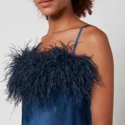 Dresses|Dresses|Sleeper Boheme Feather-Trimmed Satin Mini Dress - XS