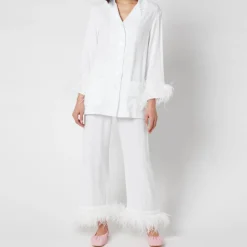 Loungewear|Sleeper Feather-Trimmed Crepe de Chine Pyjama Set - XS