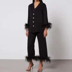 Loungewear|Co-Ord Sets|Sleeper Party Feather-Trimmed Crepe de Chine Pyjama Set - XS