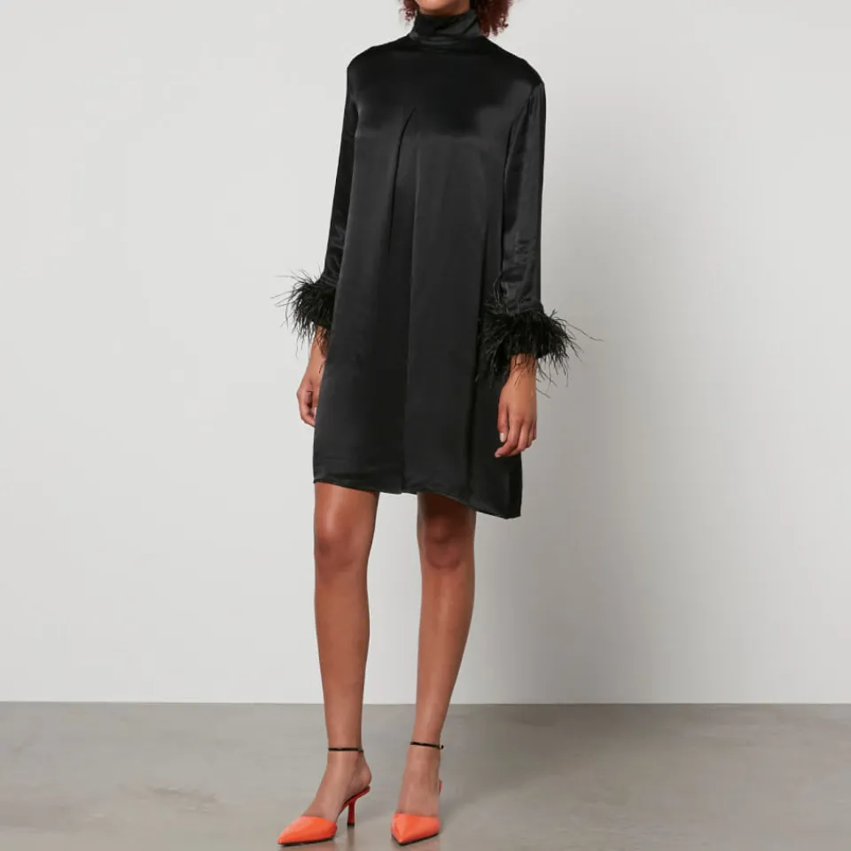 Dresses|Dresses|Dr. Martens Sleeper Party Shirt Feather-Trimmed Satin Dress - XS