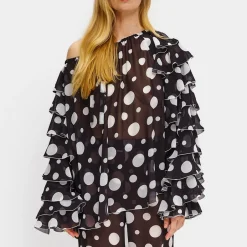 T-Shirts And Tops|Shirts And Blouses|Dr. Martens Sleeper Samba Ruffled Polka-Dot Chiffon Blouse - S