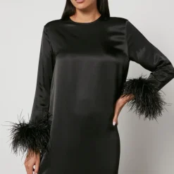 Dresses|Dresses|Dr. Martens Sleeper Suzi Feather-Trimmed Satin Maxi Dress - S