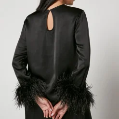 Dresses|Dresses|Dr. Martens Sleeper Suzi Feather-Trimmed Satin Maxi Dress - S