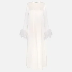 Dresses|Dresses|Sleeper Suzi Feather-Trimmed Satin Midi Dress - M