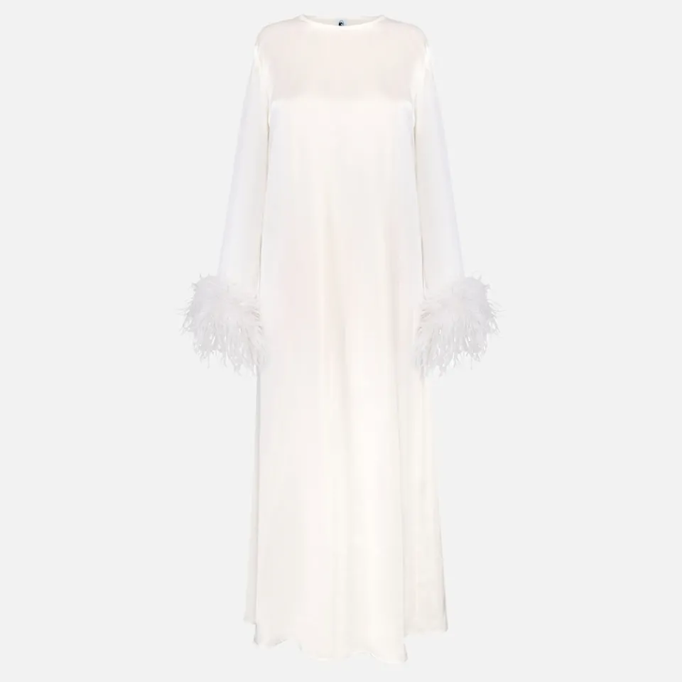 Dresses|Dresses|Sleeper Suzi Feather-Trimmed Satin Midi Dress - M