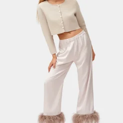 Loungewear|Sleeper s Party Pyjamas Feather-Trimmed Satin Lounge Trousers - XS