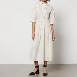 Dresses|Dresses|Ganni Stella Nova Striped Cotton-Poplin Midi Dress - DK 34/UK 8