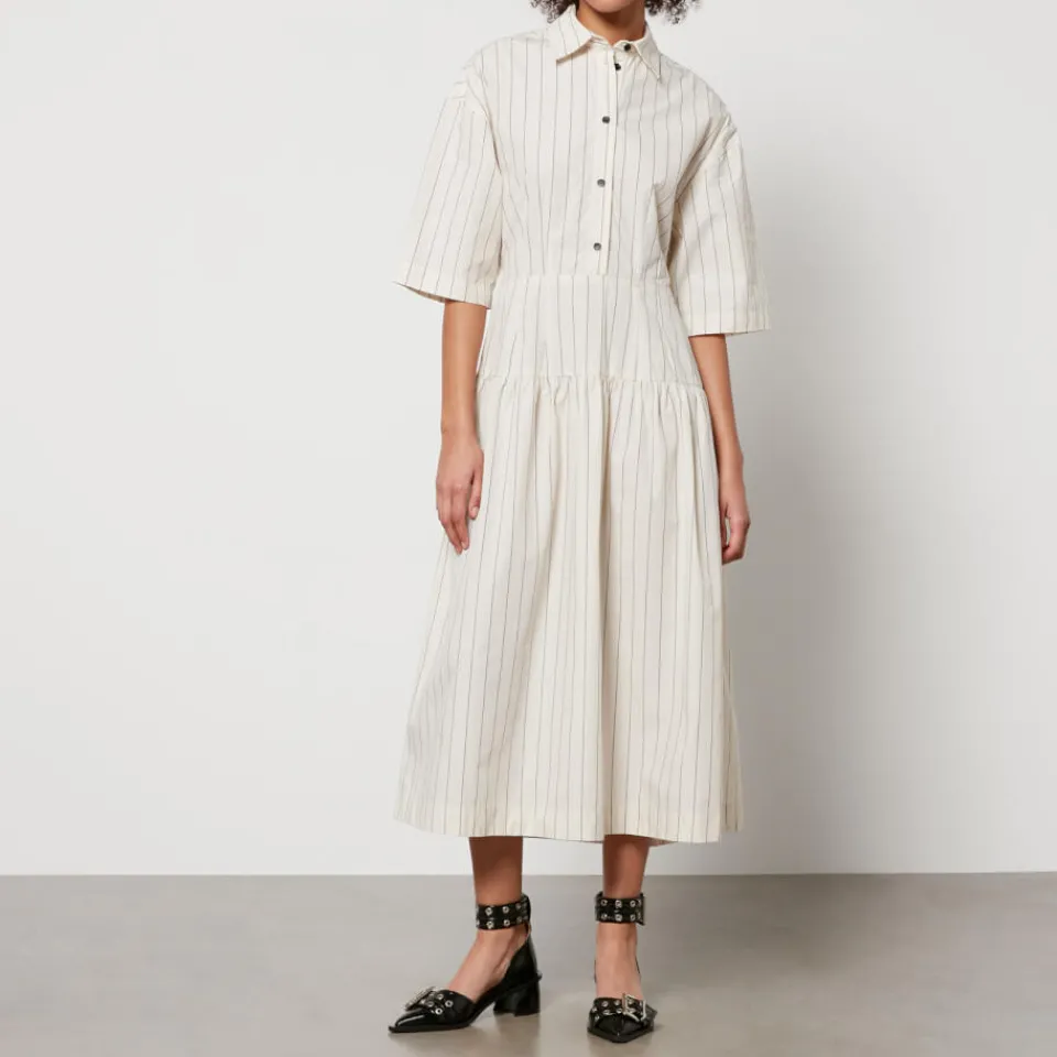 Dresses|Dresses|Ganni Stella Nova Striped Cotton-Poplin Midi Dress - DK 34/UK 8