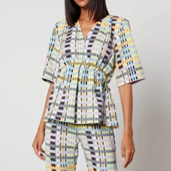 T-Shirts And Tops|Shirts And Blouses|Rotate Sunday Stine Goya Gabriel Checked Crepe Top - L