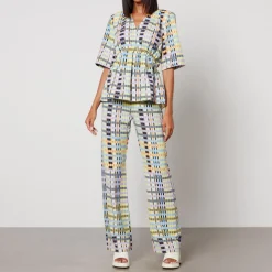 T-Shirts And Tops|Shirts And Blouses|Rotate Sunday Stine Goya Gabriel Checked Crepe Top - L