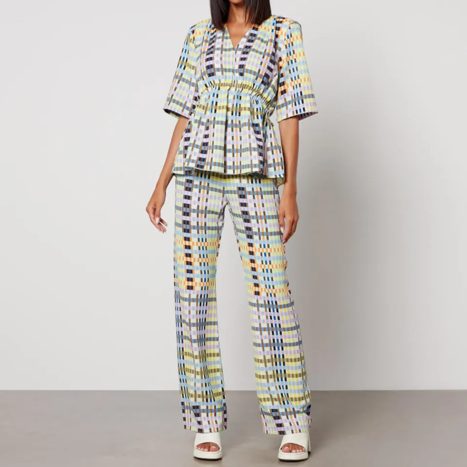 T-Shirts And Tops|Shirts And Blouses|Rotate Sunday Stine Goya Gabriel Checked Crepe Top - L
