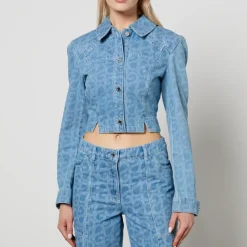 Co-Ord Sets|Jackets|Stine Goya Sammie Cropped Logo Denim Jacket - XS