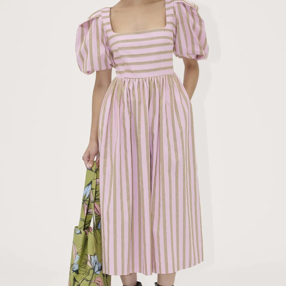 Dresses|Dresses|Ganni Stine Goya Striped Cotton-Poplin Midi Dress - XS
